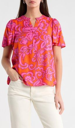 Sugarlips Marinda Floral Mivie Top in Orange-Fuchsia at Nordstrom, Size X-Small
