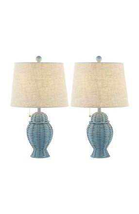 Jonathan Y Designs Margie Wicker 20.5 Bohemian Rustic Iron LED Table Lamp in Blue at Nordstrom