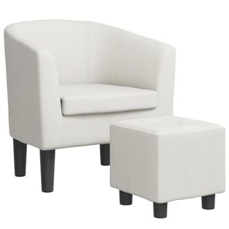 vidaXL Sill&oacute;n Con Taburete Cuero Sint&eacute;tico Blanco Vidaxl