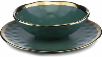 OEM Juego De Ocho Platos Lissa Verde Oro