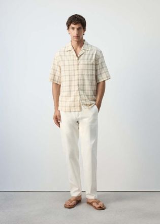 Mango Camicia 100% cotone quadri collo bowling bianco sporco - Uomo - XXL - MANGO MAN