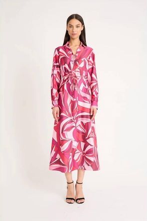 Donna Morgan Long Sleeve Midi Dress In Cherry Blossom Azalea Light Charmeuse