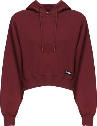 Rotate Terry Back Cropped Hoodie - Dames - Hoodies - Rood - M - Hoodies & sweatvesten