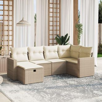 vidaXL Juego De Sof&aacute;s Jard&iacute;n Con Cojines 6 Pzas Rat&aacute;n Sint&eacute;tico Beige Vidaxl