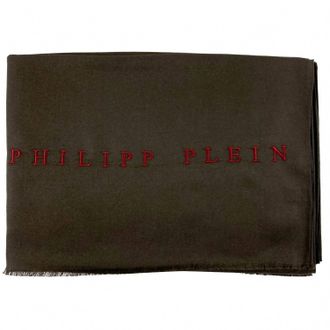 Philipp Plein Mens Wool Blend Knit Logo Scarf In Black And Red