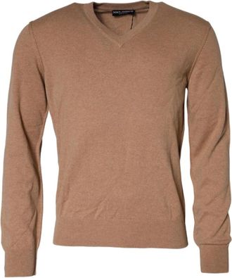 Dolce & Gabbana Luxe Cashmere V-hals Pullover Sweater - Heren - Cashmere truien - Bruin - L - Kasjmier - Truien & Vesten