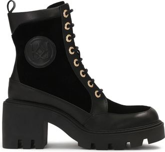 Kazar Zwarte laarzen met hak en profielzool - Dames - Laarzen met Hak - Zwart - 38 EU - Leer - Schoenen