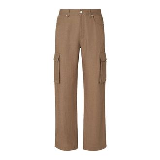 Fendi Solid Linen Trousers - male - Fendi - Straight Trousers - Brown - XL - Trousers