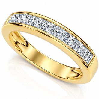 Pompeii3 Yellow Gold 1/2ct Princess Cut Diamond Wedding Ring Size Selectable