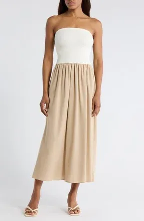 Blu Pepper Strapless Midi Dress in Ivory at Nordstrom Rack, Size Medium