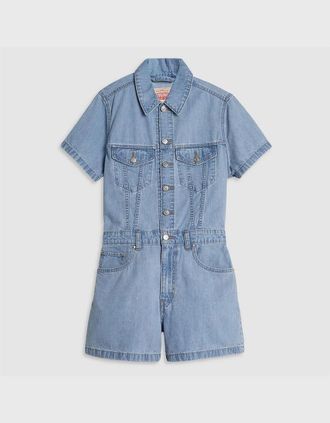 Levi's Womens Collared Neck Short Sleeve Solid Patterned Playsuit - Blue - Size: 10