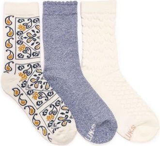 Muk Luks Womens Dream Step Crew Socks, 3 Pair Pack in Denim/paisley at Nordstrom