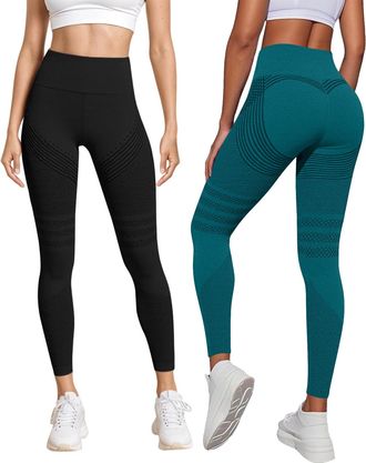 Generic 2 Pack Anti Cellulite Leggings for Women UK Cellumove 3D Compression Leggings Tummy Control High Waist Push Up Yoga Trousers Opaque Figure Sculpting B