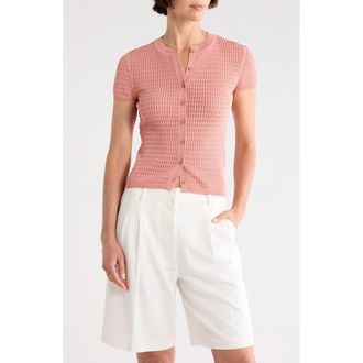 Calvin Klein Pointelle Short Sleeve Button Front Cardigan in Desert Rose at Nordstrom Rack, Size X-Large