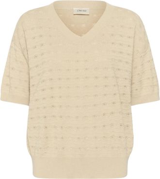 Cream V-hals Gebreid - Dames - V-hals truien - Beige - XL - Truien & Vesten