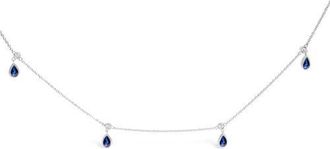 House of Brilliance 10K White Gold Dangling Blue Sapphire and Diamond Station Necklace at Nordstrom