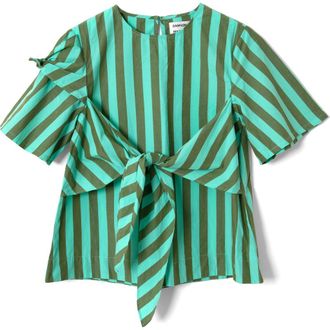 Damson Madder Estelle Stripe Tie Waist Top in Aqua at Nordstrom, Size 16 Us