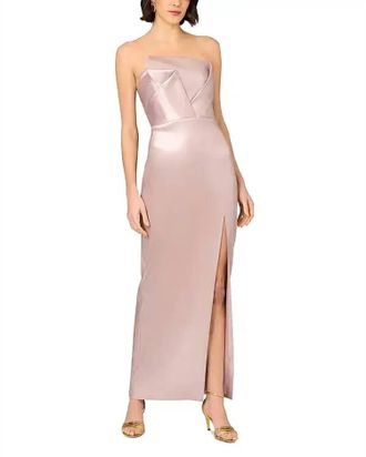 Aidan Mattox Strapless Foiled Mikado Dress In Mauve Silver