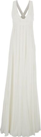 Giovanni Bedin White Sleeveless Long Dress With Pearl Embellishments In Silk Blend Woman