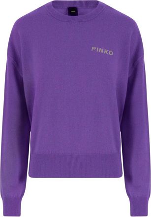 Pinko Paarse Wol Kasjmier Logo Sweater - Dames - Ronde hals truien - Paars - XS - Wol - Truien & Vesten