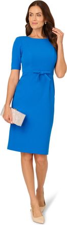 Adrianna Papell Womens Stretch Crepe Bow Sheath Dress - Blue - Size 16 UK