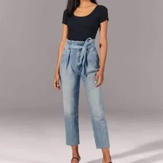 Abercrombie & Fitch Ultra High Rise Paperbag Waist Jeans In Blue