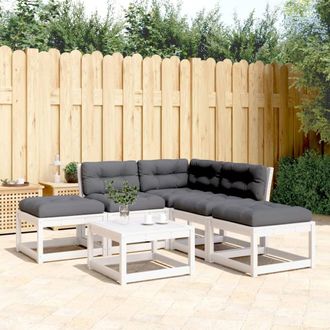 vidaXL Set Sof&aacute;s Jard&iacute;n 5 Pzas Con Cojines Madera Maciza Pino Blanco Vidaxl