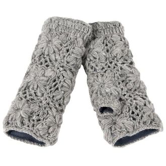 Nirvanna Designs Flower Hand Crochet Fingerless Gloves in Ash at Nordstrom