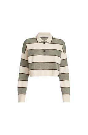 Brunello Cucinelli Cropped knit polo with sparkling stripes in Sage at Nordstrom, Size 3X-Large Eu