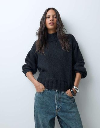 Abercrombie & Fitch maglione oversize con collo a imbuto nero