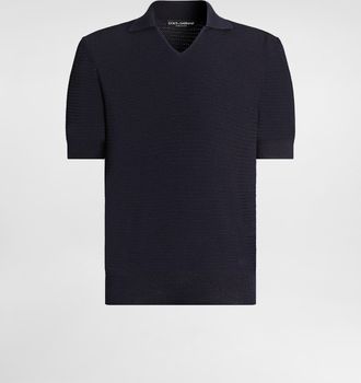 Dolce & Gabbana Silk Polo Shirt With Micro-stitch Detailing - Man Sweaters And Cardigans Blue 46