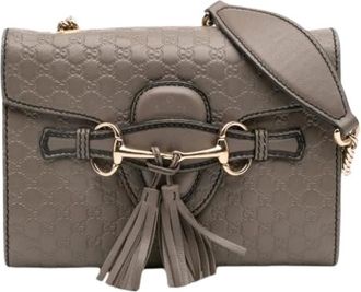 Gucci Pre-owned Shoulder Bags, female, Gray, Size: ONE SIZE Pre-owned Leather Crossbody Bag