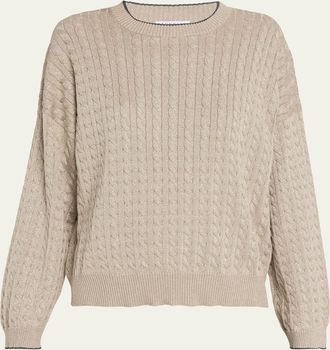 Brunello Cucinelli Shimmering Cable Knit Crewneck Sweater