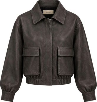 iBlues Bomber Leren Jas - Dames - Leren en Su&egrave;de Jassen - Bruin - XS - Leer - Jassen