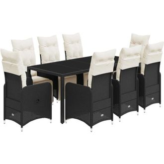 vidaXL Set De Mesa Y Sillas De Jard&iacute;n 9 Pzas Y Cojines Rat&aacute;n Pe Negro Vidaxl