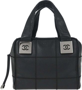 Chanel Square Stitch Satchel Caviar Black Leather Handbag (Pre-Owned)