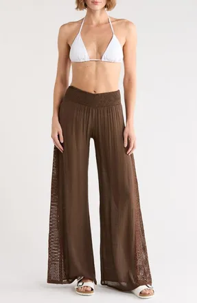 Elan Crochet Panel Cover-Up Pants in Chocolate at Nordstrom Rack, Size X-Large