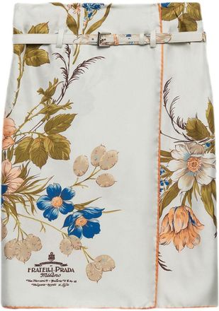 Prada Silk Twill Printed Skirt