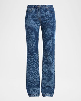 Etro Paisley Patchwork Print Bootcut-Leg Jeans
