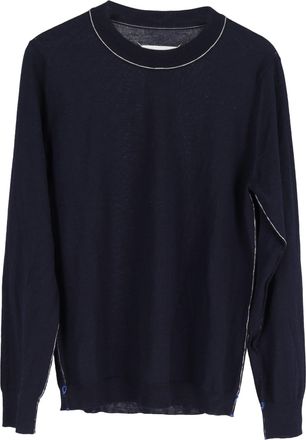 Maison Margiela Knitted Crewneck Sweater in Navy Blue Wool