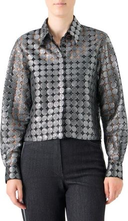 Akris Dot Semisheer Button-Up Shirt in Brushed Steel at Nordstrom, Size 16