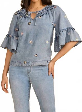 FDJ Ruffle Denim Blouse In Blue