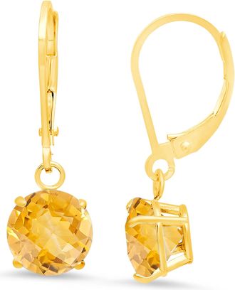 MAX + STONE 10K Yellow Gold Round Checkerboard Cut Gemstone Leverback Earrings (8mm)