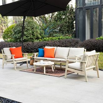 Direct Wicker Acacia Wood Outdoor Three-seater Sofa Set, Naturally Sanded in Cream | Size: 4 Pack
