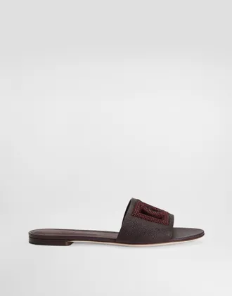 Dolce & Gabbana Suede And Dauphine Calfskin Flat Slippers - Woman Slides And Mules Bordeaux 37.5