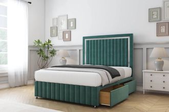 Sloomy Boston Chrome Plush Divan Set 2 Drawers-26 Headboard-Footboard in Emerald | Size: Small Single