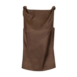 Loulou Studio Remy Knotted Silk-Twill Top - female - Loulou Studio - Sleeveless Tops - Brown - M - Tops
