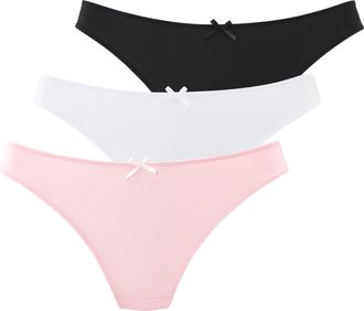 Petite Fleur String PETITE FLEUR, Damen, Gr. 32/34, 3 Stk., rosa, wei&szlig;, schwarz, Microtouch, Obermaterial: 87% Polyamid, 13% Elasthan, Unterhosen String, mit blumi