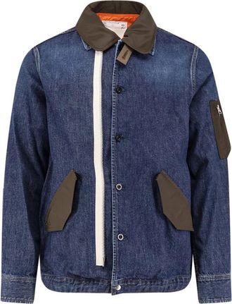 sacai Denim jack met nylon inzetstukken - Heren - Spijkerjassen - Blauw - L - Denim - Jassen