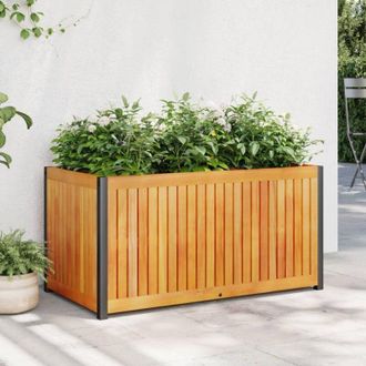 vidaXL Jardinera De Madera Maciza De Acacia Y Acero 85x45x44 Cm Vidaxl